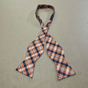 Hisdern Adjustable 2.5" Self Tie Bow Tie Silk Orange & Navy Plaid Party Festive
